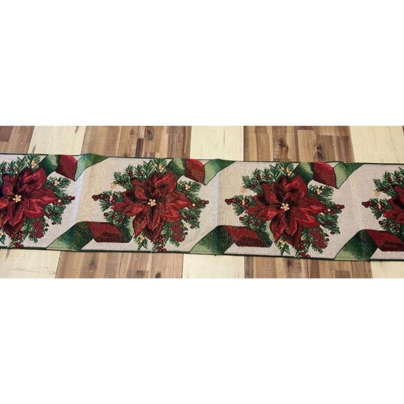 Christmas tapestry Linens 4 Placematt  1 Runner 1 tablecloth poinsettia plaid - Picture 13 of 16